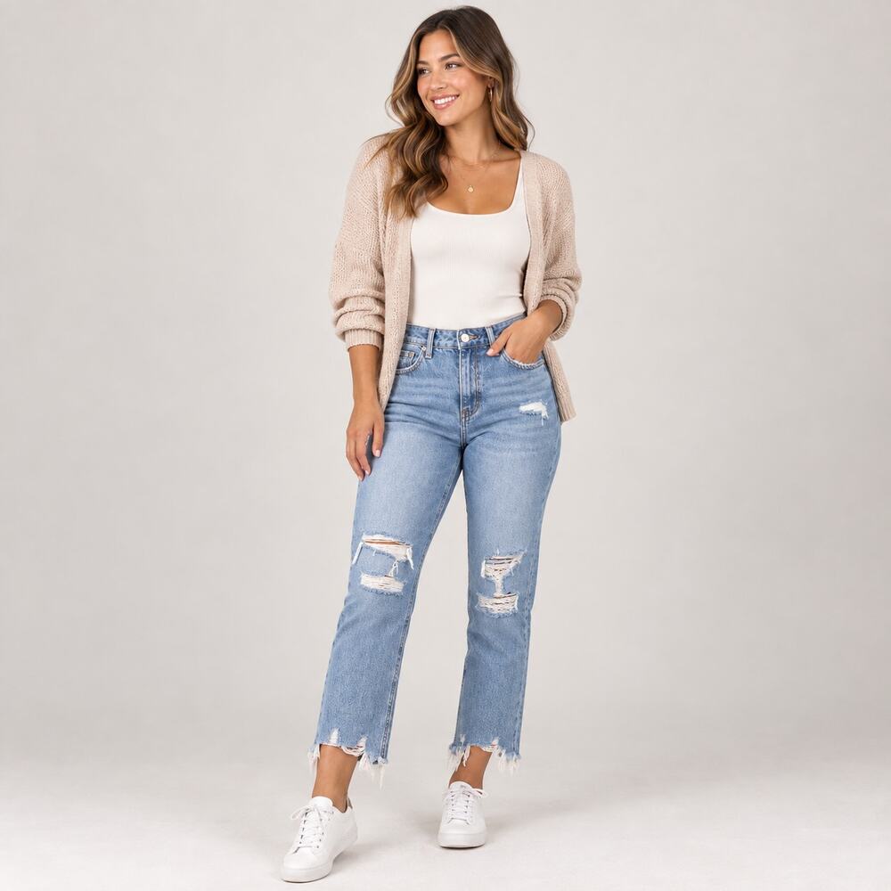 Lovervet by Vervet Jeans Women 27 High Rise Relaxed Straight Raw Hem Grunge Boho
